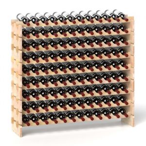 COSTWAY Casier à Vin Modulable avec 9 Étagère pour 108 Bouteilles Etagère à Vin Porte-Bouteilles en Bois de Pin 120 x 29 x 106 CM