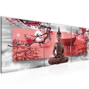 Runa art Tableau Décoration Murale Bouddha Feng Shui 120x40 cm - 3 Panneaux Deco Toile Prêt à Accrocher 504933a