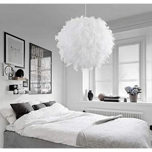 Suspension Plume Luminaire Blanche Moderne Lustre Abat-Jour 30cm pour les Salons Chambres des Enfants