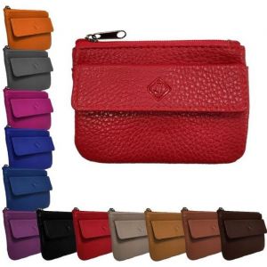 Porte Monnaie Cuir Homme / Femme pour billets carte monnaie et clé 2 fermetures compact en plusieurs couleur -Rouge-LOLUNA®