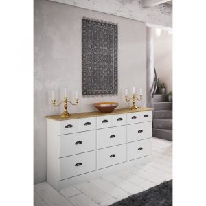 Commode apothicaire 9 tiroirs en pin massif blanc Nola