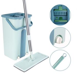 BALAI À TÊTE PIVOTANTE 360° -SEAU- PRESSE - SEAU À DOUBLE COMPARTIMENT + 2 SERPILLÈRES CHIFFONS