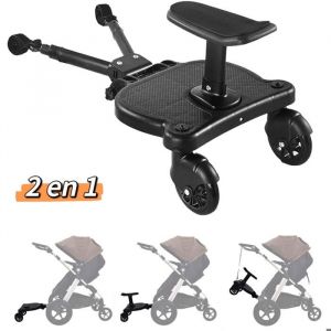 Planche de Poussette Universelle Marche Pied Poussette Debout ou assis 2 en 1 P&eacute;dale pour Poussette Double R&eacute;glable 3-7 ans