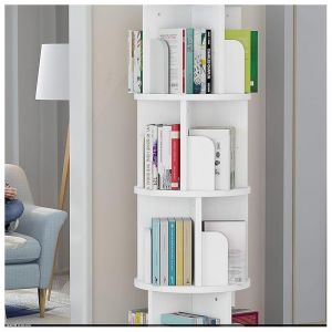 Bibliothèque Tournante - PROMIRACAL - Bois Blanc - 4 Niveaux - Tour Pivotante 360° - Compacte et Élégante pour Petit Espace