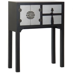 Console Table console en bois de sapin et MDF coloris noir-argent&eacute; - Longueur 63 x Profondeur 26 x Hauteur 83 cm