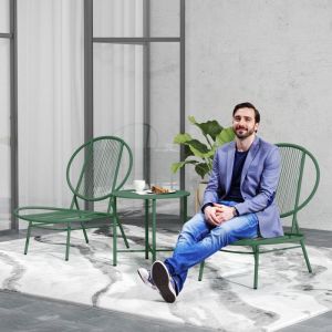 Ensemble salon de jardin 3 pi&egrave;ces salon dext&eacute;rieur 2 personnes avec 2 chaises Acapulco et table basse vert fonc&eacute;