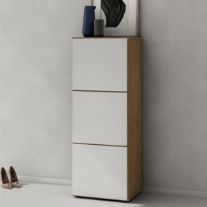 Sogood Meuble à Chaussures Chêne Clair et Blanc Mat 45x120cm Rangement Armoire à Chaussures 6 Compartiments Range-Chaussures 02