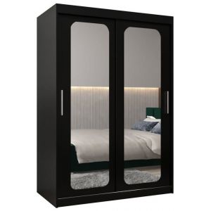 Armoire à 2 Portes Coulissantes - ABIKSMEBLE Promo 2 - avec miroir barre étagères 120x200x62cm Noir Mat