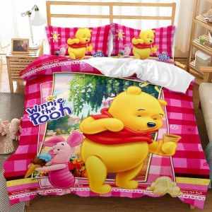 SCD-4832 Parure de lit Disney Winnie lourson 3D jolie housse de couette avec taies doreiller doublure de lit do Taille:240*220cm