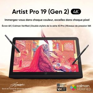 XP-PEN Artist Pro 19 Gen 2 Tablette Graphique Ecran 4K avec Stylet à Puce X3 Pro 16K Niveaux de Pression