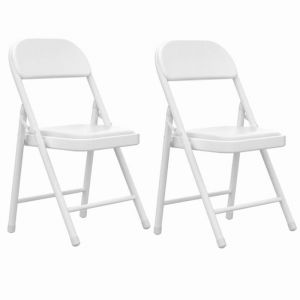 Lot de 2 Chaises pliantes - DHHOZAMZ - en Cuir de Cuisine avec Coussin Mince Les chaises de Salle &agrave; Manger Pliantes Blanc