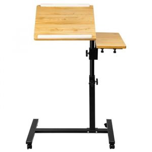 Table informatique à roulettes HUOLE - hauteur réglable et panneau inclinable - couleur en bois