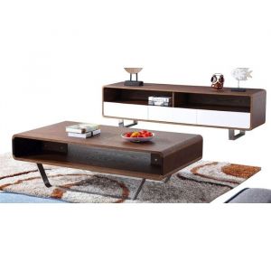 Meuble TV bois et laqué MIA - Noyer/Blanc Bois foncé