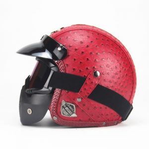 Casque Jet de Marque Casque vélo Demi-Jet Helmet Scooter Biker Casque de Moto rétro Adulte mixteRouge