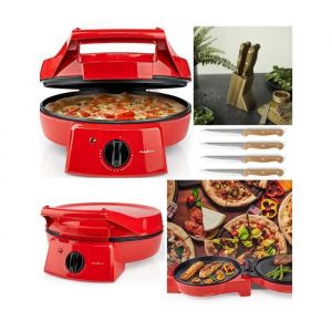 Four à Pizza Rouge et tartes avec Grill Plancha Revêtement Pierre antiadhésif Puissance 1800 W pancakes omelettes quiches + SET