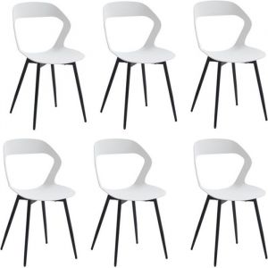 BenyLed Lot de 6 Chaises de Salle à Manger au Design Sculpté Assise en Polypropylène Pieds en Métal(Noir pieds+Blanc)