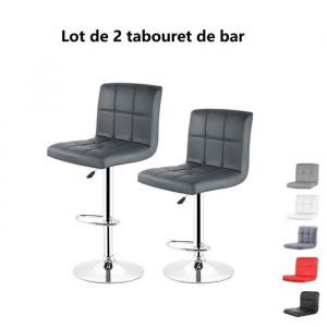 Tabouret de bar gris - Lot de 2 - Chaise pour cuisine - Réglable en hauteur - Style scandinave - Moderne