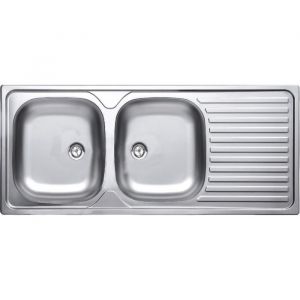 Evier Inox 18/10 à encastrer réversible - Moderna - 2 cuves + égouttoir - Sans vidage - 116x50cm