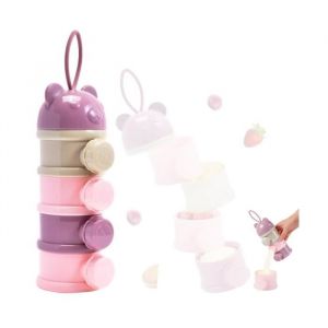 Boite Doseur Lait Bebe Doseur Lait en Poudre Bebe Boite Doseuse Lait Poudre Distributeur Lait Empilables Boite 4 Compartiment rose