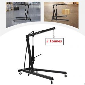 Grue datelier 2 Tonnes Grue dAtelier Mobile et Pliante Ch&egrave;vre de Levage Pliable 6 Roulettes Noir