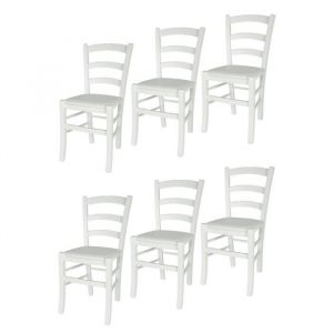 Tommychairs - Set 6 chaises cuisine VENEZIA robuste structure en bois de hêtre laqué en blanc assise en en faux cuir couleur