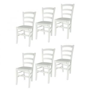 Tommychairs - Set 6 chaises cuisine VENEZIA, robuste structure en bois de hêtre laqué en blanc, assise en en faux cuir couleur