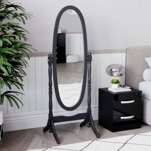 Miroir psyché ovale Nishano – Miroir sur pied autoportant pleine longueur pour coiffeuse Noir