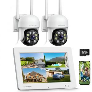 CAMCAMP Kit Caméra de Surveillance Extérieur WiFi sans Fil 7 NVR écran tactile 3MP Audio Bidirectionnel Détection de mouvement