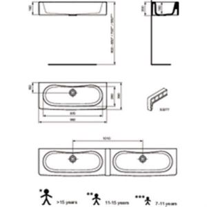 Lavabo collectif - IDEAL-STANDARD - Contour 21 - 100x40 - sans trop plein