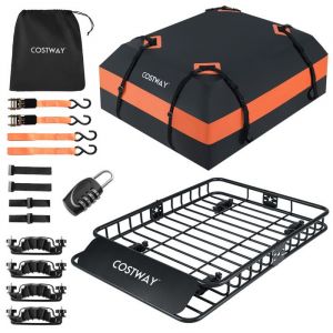 COSTWAY Coffre/Sac de Toit de Voiture &Eacute;tanche de 425 L 2 Sangles &agrave; Cliquet 4 Crochets de Porte Sac de Rangement et serrure 90 kg