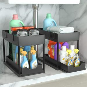 Rangement sous Evier 2 Niveaux Coulissant Organiseur sous Évier Etagere Tiroir Étagère sous Évier pour Cuisine Salle de Bain