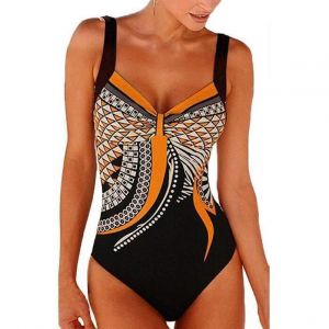 Femme Elégant Maillot de Bain Vintage 1 Pièce Taille Haute Amincissant Imprimé Dos Nu Bra Push Up Rembourré Monokini Ventre Orange