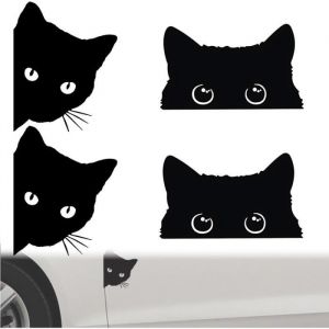 4 Pièces Autocollants Voiture Chat Peeking Sticker Auto-Adhésif Chat Noir Drôle Étanche Autocollants Réfléchissants