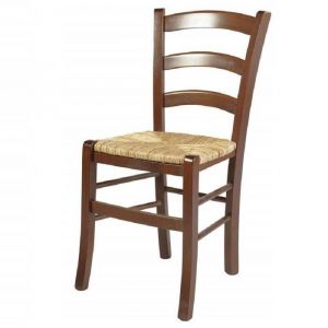 Chaises en bois massif avec assise en paille - Venezia - Set de 2 - Marron - Noyer