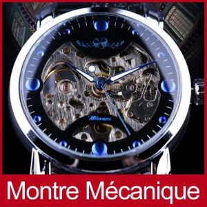 Squelette Designer Bleu Hommes Bracelet En Cuir Montre Automatique De Luxe