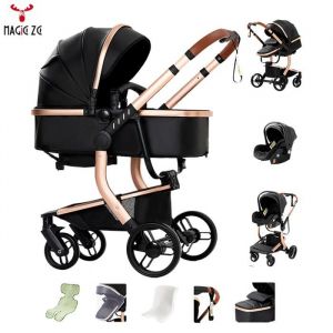 Poussette cosy voyage 3 en 1 - Magic ZC - Poussettes PU Leather Poussette de luxe poussette bebe 0 a 3 ans 5 cadeaux - 518 Noir
