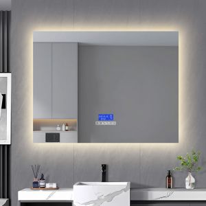 Miroir de Salle de Bain100x80cmMiroir LED avec haut-parleur Bluetooth&Eacute;clairage r&eacute;glableFonction anti-bu&eacute;eAffichage Temp&eacute;rature