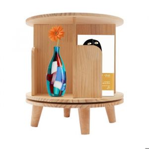 Etag&egrave;re Pivotante en Bois Massif - 1 &Eacute;tage - &Eacute;tag&egrave;re 360&deg; Pivotante au Sol avec Jambes - Couleur du Bois MEUBLE CLASSEUR