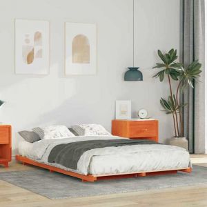Cadre de lit surélevé Double - sans matelas - sommier au sol Marron cire 140x190 cm - 190x140x10 cm 7125103