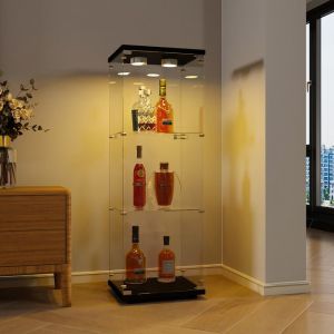 VitrineVitrine en Verre Led Vitrine Pour Collection 3 Couches avec Serrure Armoire de Rangement Vitrine Salon 125 cm Noir