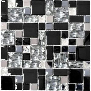 Pâte de Verre Inox Carrelage Mosaïque Noir Argent Transparent Gris Miroir Mosaïque Crédence de Cuisine Salle de Bains Wc -...