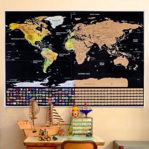 Carte du Monde à Gratter Voyage Affiche (82x59 cm) Scratch off World Map Grattez les Endroits Que Vous Avez Visité Décoration D