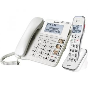 Geemarc AMPLIDECT 595 COMBI T&eacute;l&eacute;phone filaire pour s&eacute;niors r&eacute;pondeur t&eacute;l&eacute;phonique fonction mains libres signal dappe