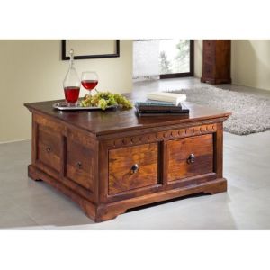 Table basse inspiration coffre - Bois massif dacacia laqu&eacute; (Nougat) - OXFORD #415