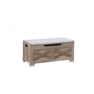 Banc de rangement avec coussin - LUNSY - design contemporain - Coffre en bois avec poign&eacute;es - 100x40x46cm