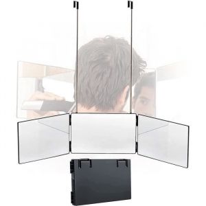 Miroir 3 facesMiroir 360°Self Cut MirrorMiroir 3 Faces Pliable avec Crochetpour MaquillagePeignageCoupeMiroir de Douche