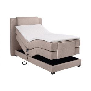 Ensemble complet boxspring t&ecirc;te de lit + sommiers relaxation &eacute;lectrique + matelas + surmatelas - 100 x 200 cm - Tissu - Beige - CAST