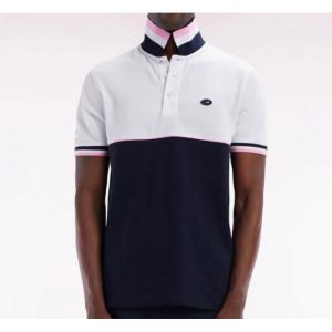 EDEN PARK - EDEN PARK - Polo &agrave; manches courtes en piqu&eacute; coton bicolore marine et blanc coupe droite - BLEU MARINE - XXL
