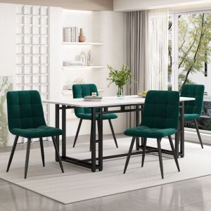 Set de Table à Manger avec 4 Chaises Table de Cuisine Rectangulaire（140x80cm）Chaises de Salle à Manger en Velours Vert