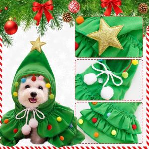 Costume de Noel No&euml;l Animal de Compagnie V&ecirc;tements y Serviette Baveuse Fond Vert Cerf Collant Deguisement de No&euml;l pour Chien Chat